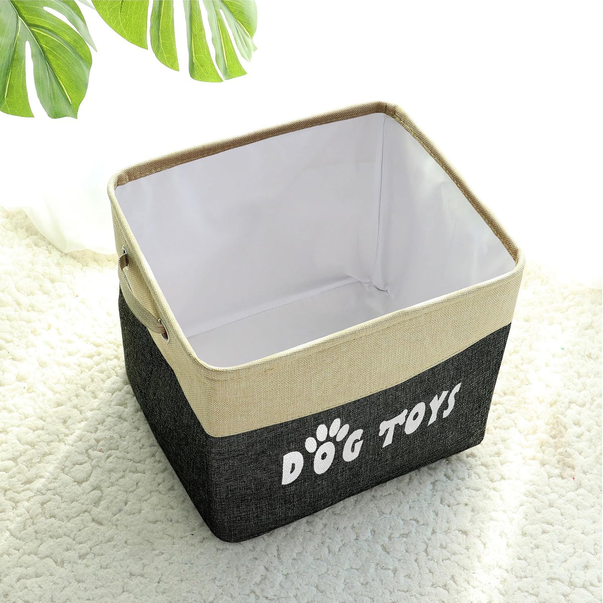 Dog Toy Basket, Large Collapsible, Black, L:15"X13"X12"