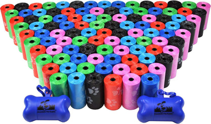 Rainbow Paw Print Poop Bags - 2200 Count with 2 Dispensers, Leak-Proof & Unscented, Convenient Clips for Leashes & Harnesses