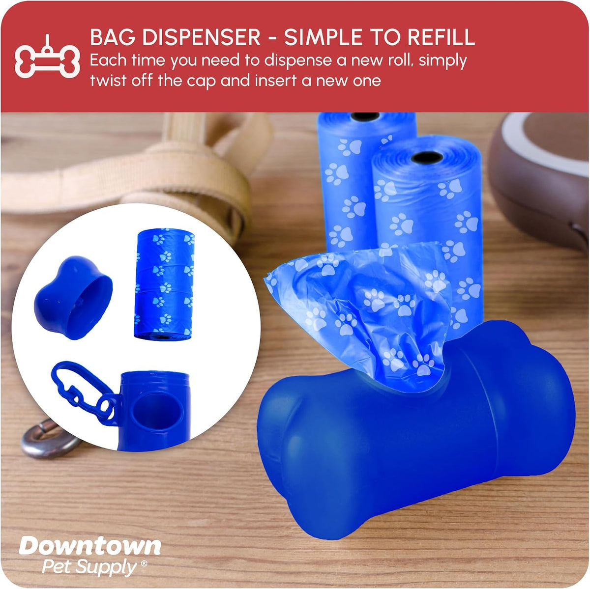 Rainbow Paw Print Poop Bags - 2200 Count with 2 Dispensers, Leak-Proof & Unscented, Convenient Clips for Leashes & Harnesses