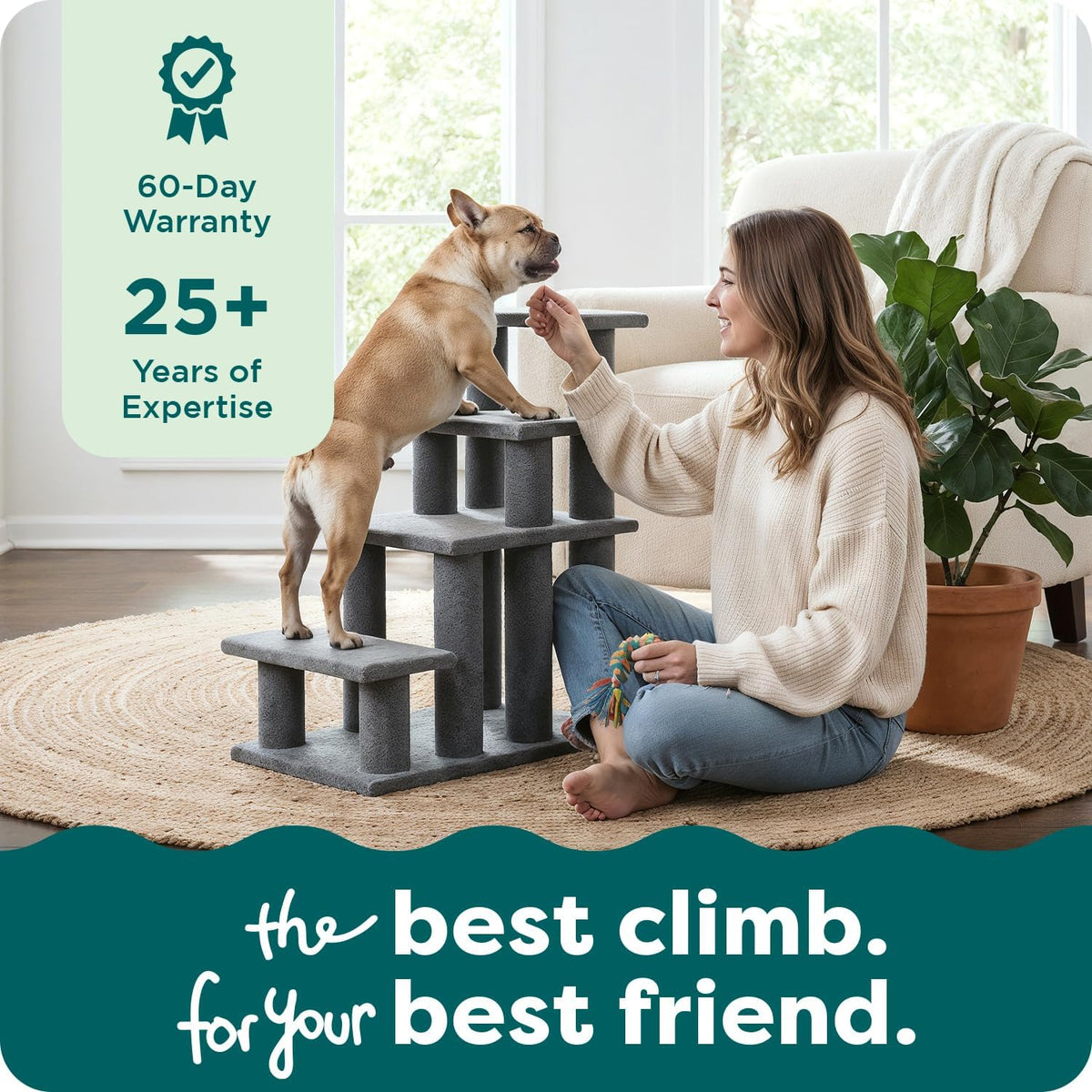 Steady Paws 4-Step Pet Stairs - Perfect for High Beds & Sofas, Stylish Brown Design