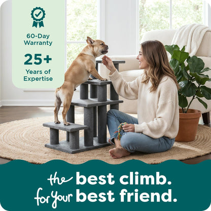 Steady Paws 4-Step Pet Stairs - Perfect for High Beds & Sofas, Stylish Brown Design