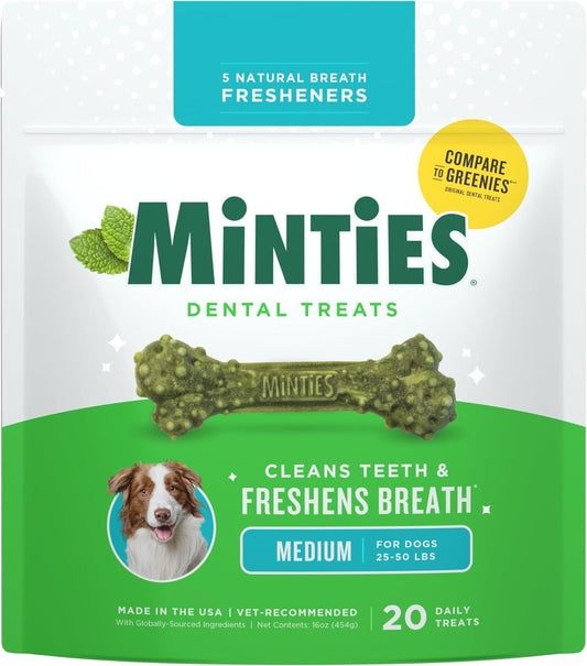 Mint Dental Chews for Dogs, Medium Breeds 25-50 Lbs, 20 Count
