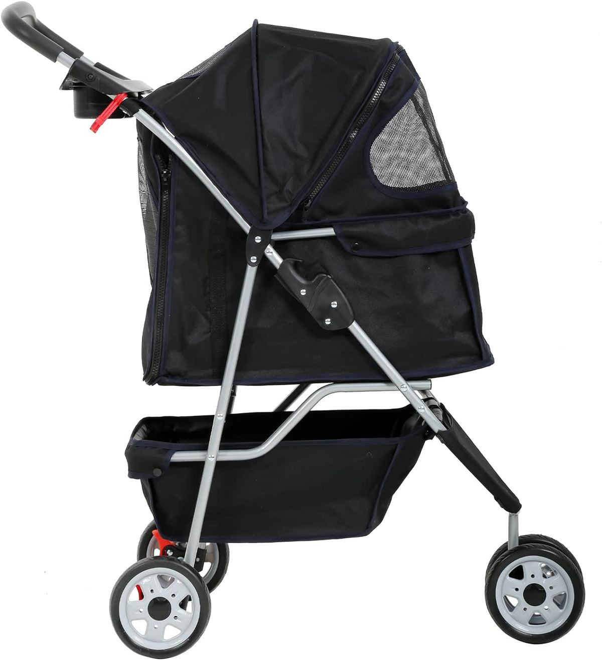 Lightweight 3-Wheel Pet Stroller for Small & Medium Dogs and Cats - Foldable, Breathable Mesh, Weather Cover & Storage Basket - Perfect for Daily Walks & Outdoor Adventures (Black)