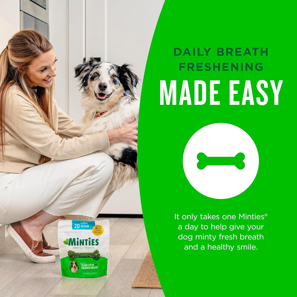 Mint Dental Chews for Dogs, Medium Breeds 25-50 Lbs, 20 Count