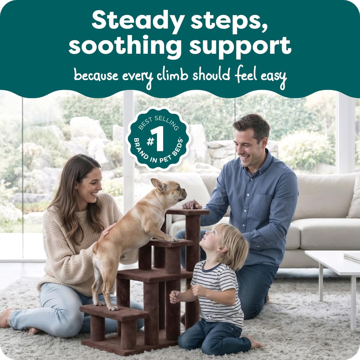 Steady Paws 4-Step Pet Stairs - Perfect for High Beds & Sofas, Stylish Brown Design