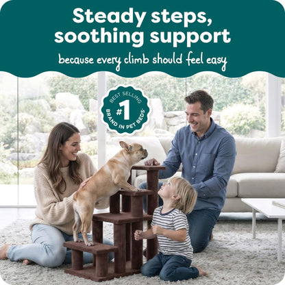 Steady Paws 4-Step Pet Stairs - Perfect for High Beds & Sofas, Stylish Brown Design
