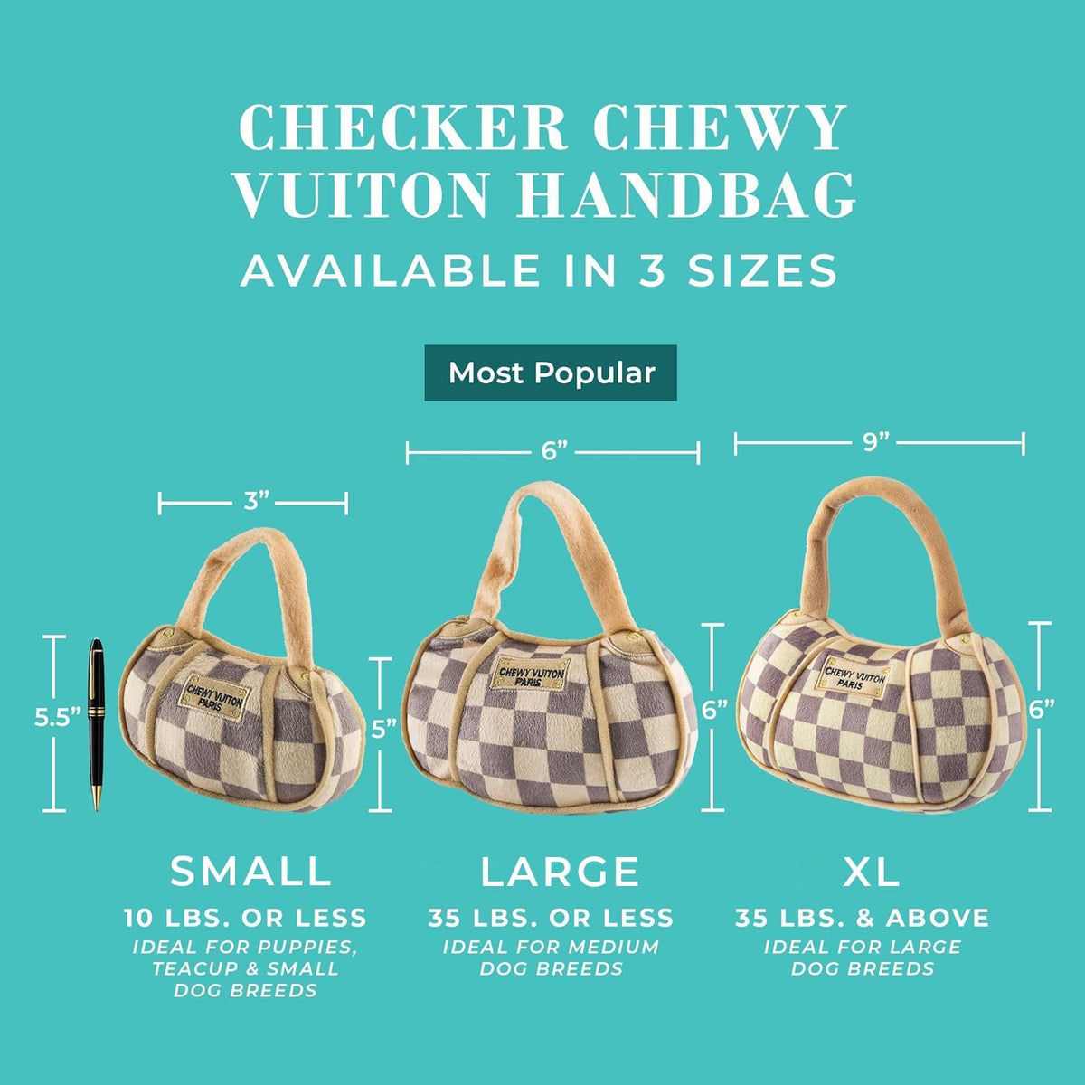 Chewy Vuiton Handbag Plush Dog Toy, Designer Parody Toy