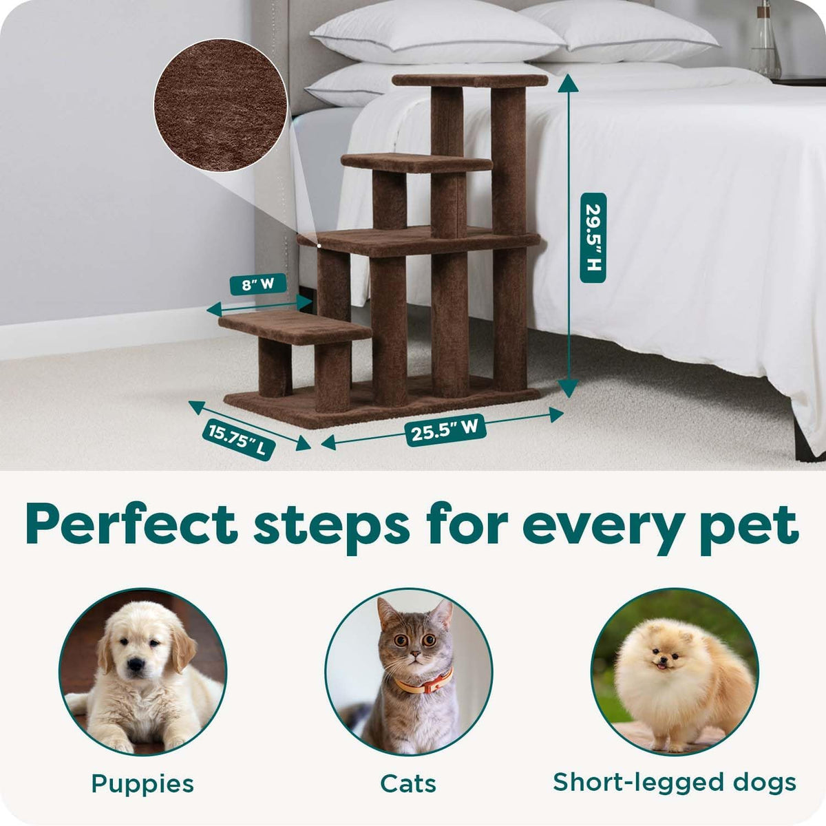 Steady Paws 4-Step Pet Stairs - Perfect for High Beds & Sofas, Stylish Brown Design