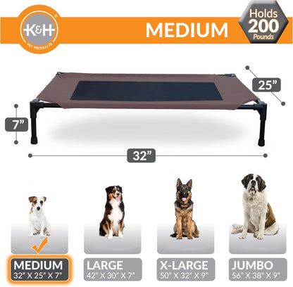 K&H Outdoor Elevated Dog Bed for Small & Medium Pets, Chocolate, 32X25In