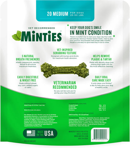 Mint Dental Chews for Dogs, Medium Breeds 25-50 Lbs, 20 Count
