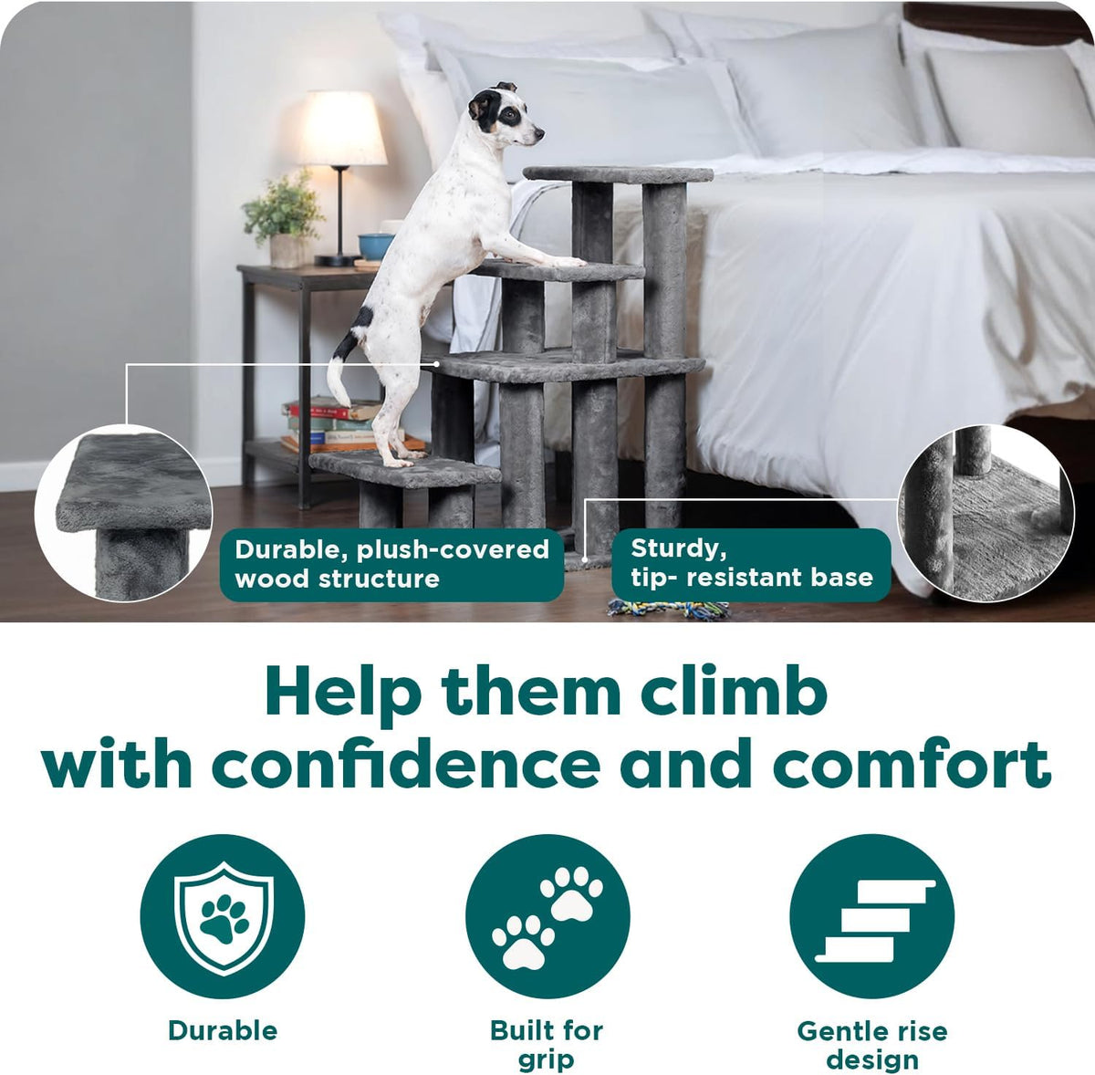 Steady Paws 4-Step Pet Stairs - Perfect for High Beds & Sofas, Stylish Brown Design
