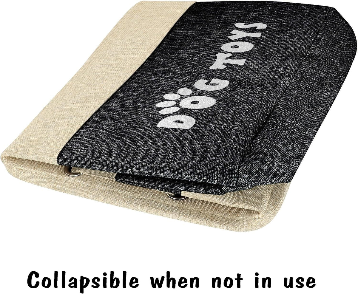 Dog Toy Basket, Large Collapsible, Black, L:15"X13"X12"
