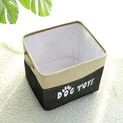 Dog Toy Basket, Large Collapsible, Black, L:15"X13"X12"