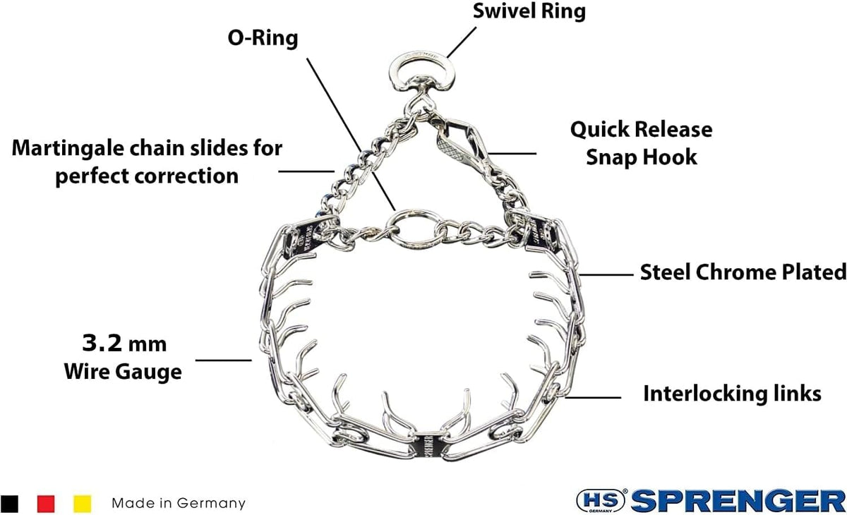Premium Chrome Plated Steel Dog Training Prong Collar with Quick Release Snap - 23In (58Cm) X 3.2Mm, Fits Neck Sizes Up to 19 Inches