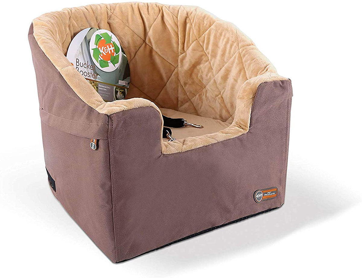 K&H Bucket Booster Dog & Cat Car Seat - Cozy Tan Booster for Small Pets