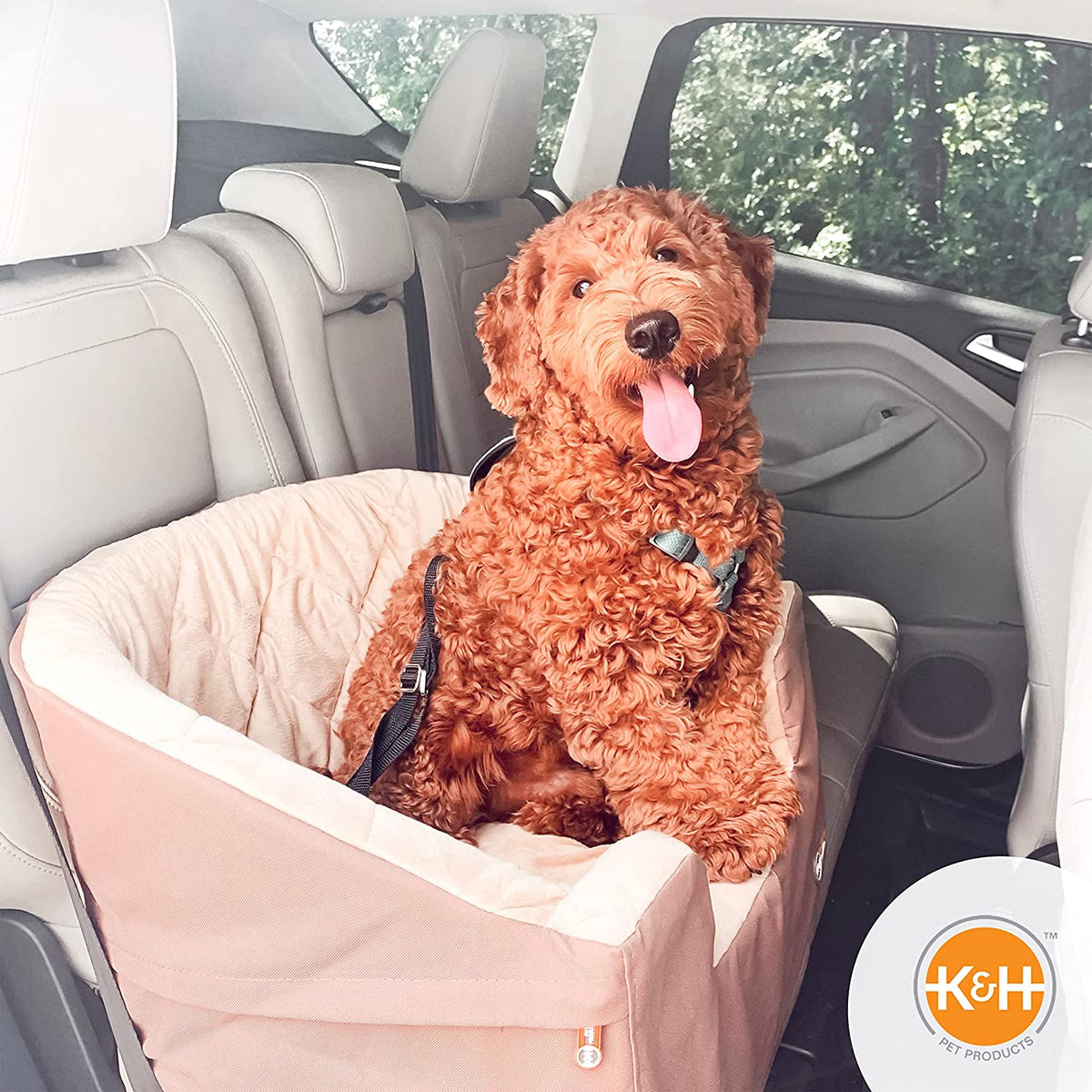 K&H Bucket Booster Dog & Cat Car Seat - Cozy Tan Booster for Small Pets