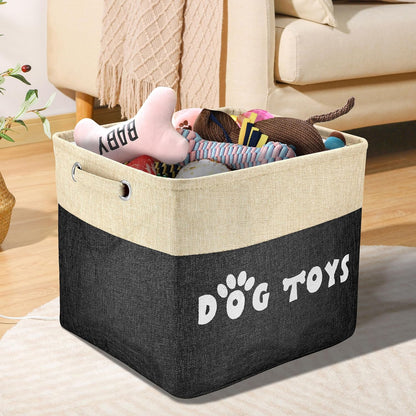 Dog Toy Basket, Large Collapsible, Black, L:15"X13"X12"