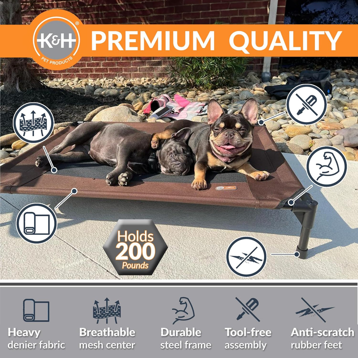 K&H Outdoor Elevated Dog Bed for Small & Medium Pets, Chocolate, 32X25In