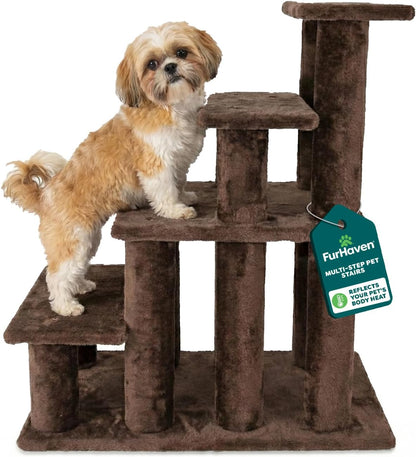 Steady Paws 4-Step Pet Stairs - Perfect for High Beds & Sofas, Stylish Brown Design