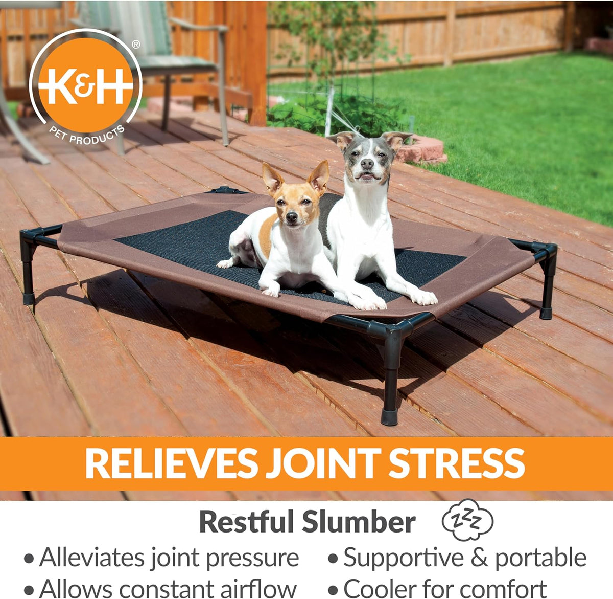 K&H Outdoor Elevated Dog Bed for Small & Medium Pets, Chocolate, 32X25In