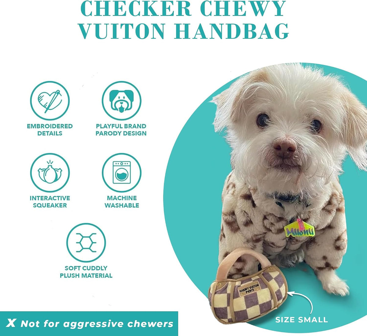 Chewy Vuiton Handbag Plush Dog Toy, Designer Parody Toy